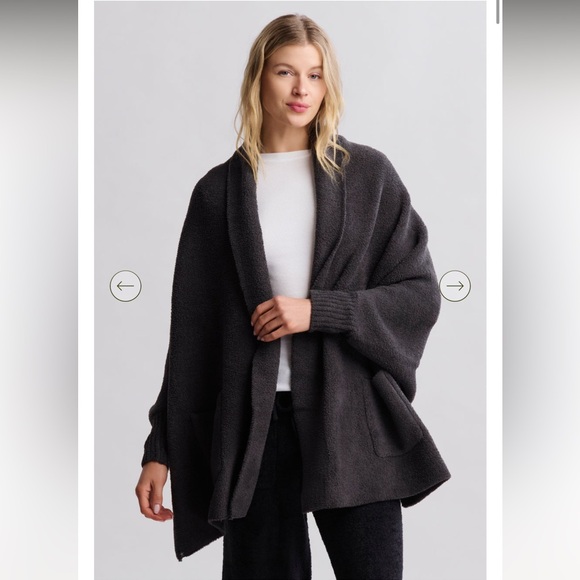 Barefoot Dreams CozyChic Blanket Carbon Dark Grey Wrap One Size